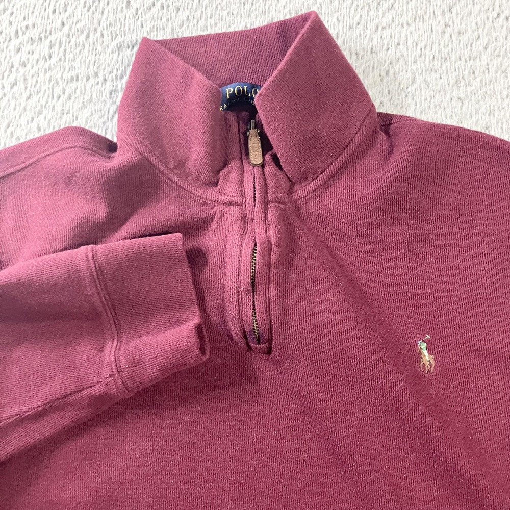 Polo Ralph Lauren Sweater Mens Large Red Estate Rib‎ 1/4 Zip Mock Neck Cotton